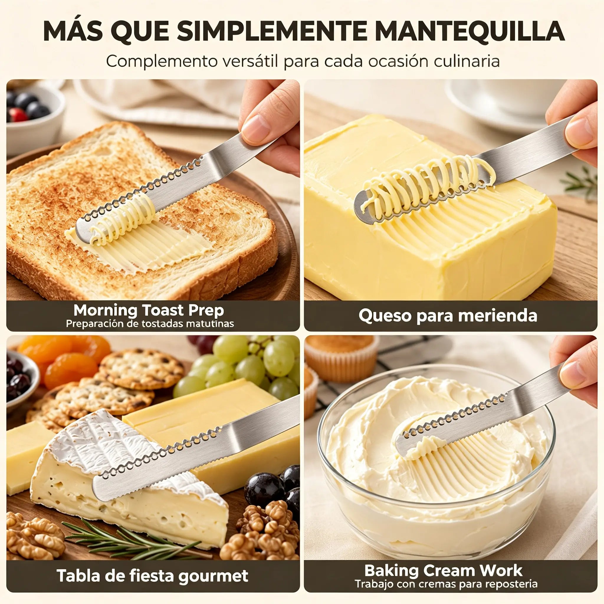 🧀【¡Compra uno, consigue uno gratis!】✨ Cuchillo de Mantequilla 3 en 1 de Acero Inoxidable 304 | Untador y Serrado para Queso, Pan y Tarta | Profesional 🔪