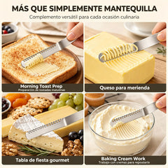 🧀【¡Compra uno, consigue uno gratis!】✨ Cuchillo de Mantequilla 3 en 1 de Acero Inoxidable 304 | Untador y Serrado para Queso, Pan y Tarta | Profesional 🔪