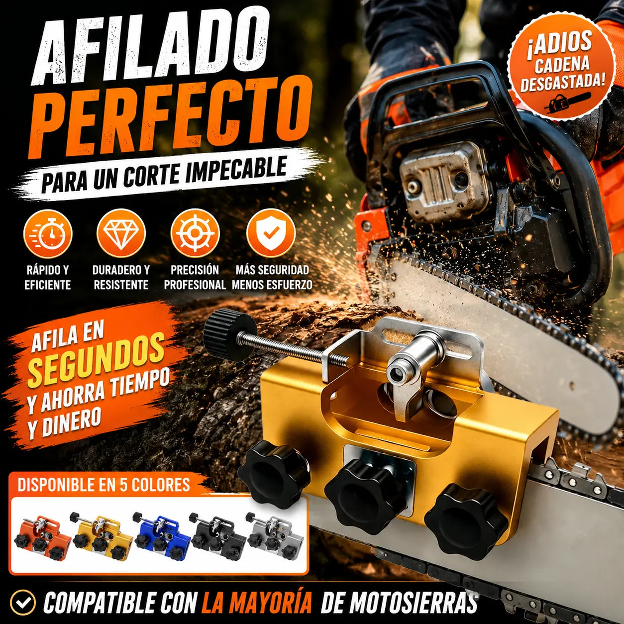 Amoladora de cadena de motosierra, amoladora de rotación manual de cadena de motosierra