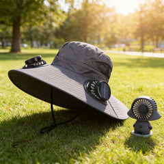 🧢☀️ Sombrero con ventilador solar: protección UV y sombra para la playa / senderismo / pesca / acampada 🏖️🏕️