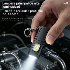 ✨🔦 Mini linterna LED multifuncional para llavero, compatible con carga USB potente.