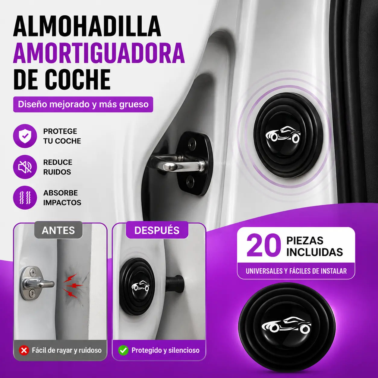 【🔥20 pieza】Almohadillas universales amortiguadoras para puertas de coche, almohadillas elásticas de silicona anticolisión.