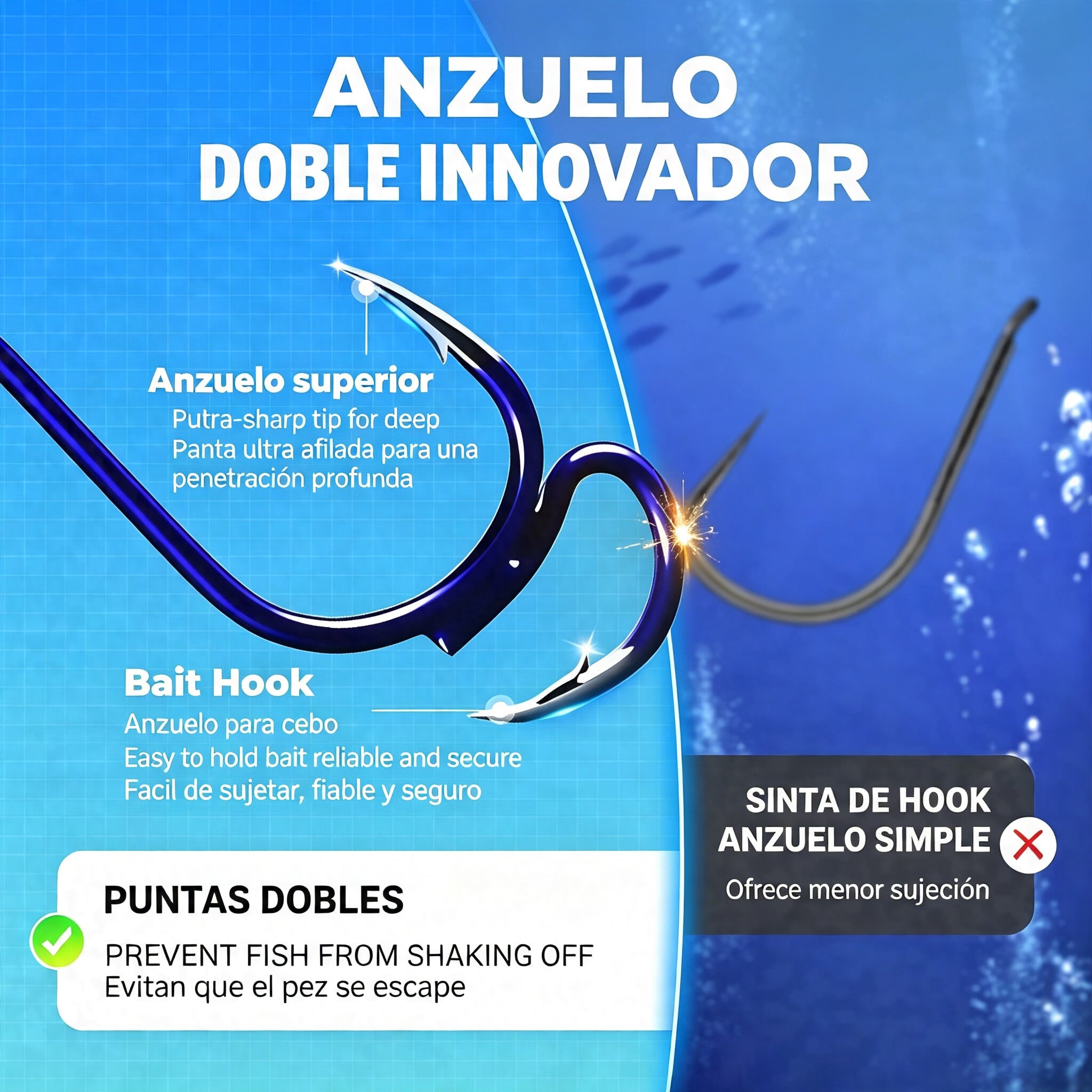 🔥 Compra 1 y llévate 1 gratis ❤️‍🔥 (20 unidades)Anzuelos de Pesca Dobles Clásicos Ultra Afilados