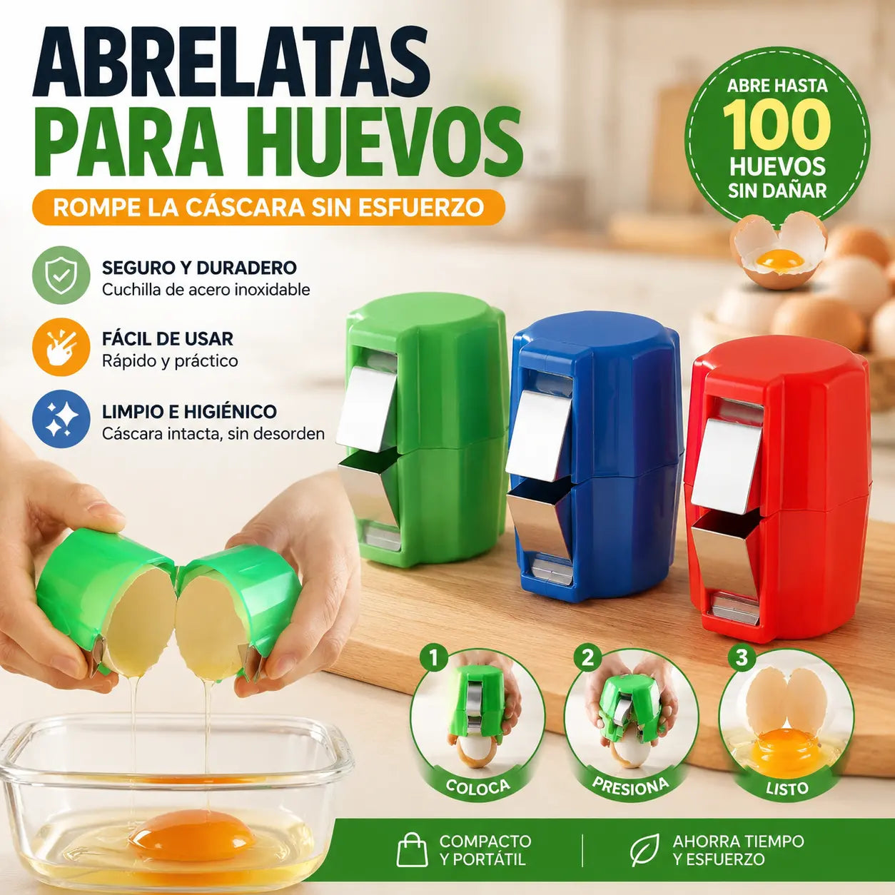 【3 piezas】🍳 Rompehuevos rápido: rompe cientos de huevos más rápido y de forma más limpia 🔥