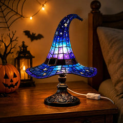 🔥【Novedad de Halloween】Luz nocturna con forma de sombrero de bruja gótica: ¡una creativa luz de resina con efecto de vidrieras retro! 🔮🧙‍♀️