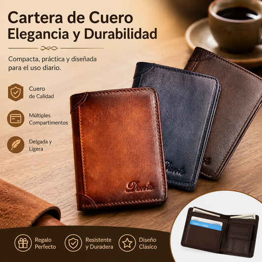 🔥 Cartera minimalista de piel de vacuno para hombre, a prueba de fraudes: diseño ultradelgado y corto.