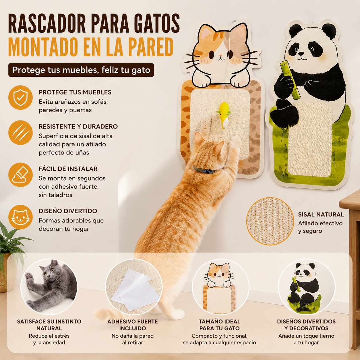 🏆【Producto más vendido】Rascador de pared para gatos, no requiere instalación, deja que tu gato libere sus emociones libremente.
