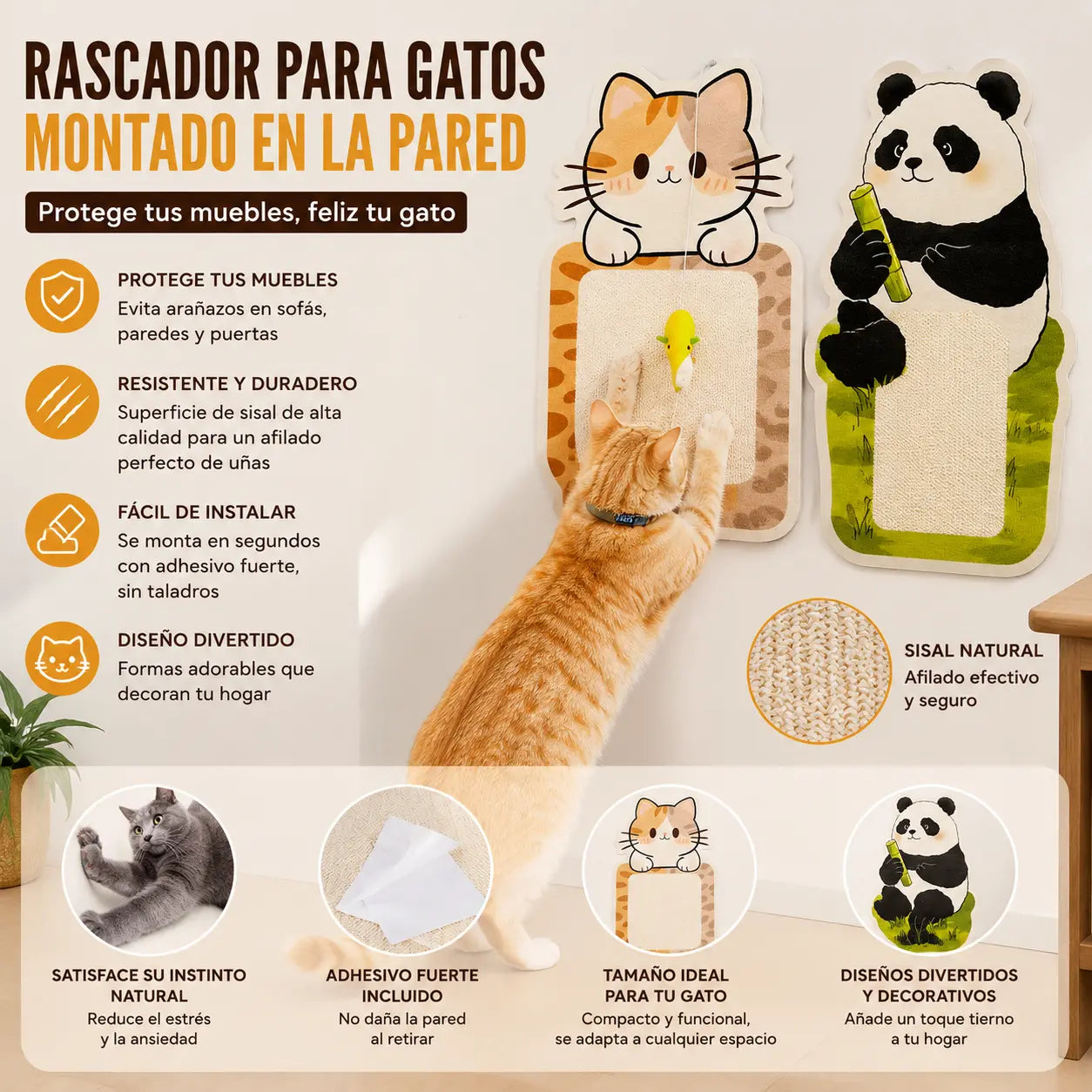 🏆【Producto más vendido】Rascador de pared para gatos, no requiere instalación, deja que tu gato libere sus emociones libremente.