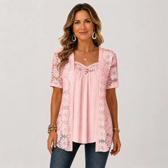 🌸 【S-4XL】 Blusa de encaje floral con malla – Estilo único y fresco que te hará brillar en cualquier ocasión 🌟🌿