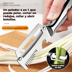 🔥Compre 1 y obtenga 1 gratis（2 piezas）🧅🔪 Pelador de cocina multifuncional 4 en 1: ¡Pela, pica verduras, corta carne y abre botellas! 🔥