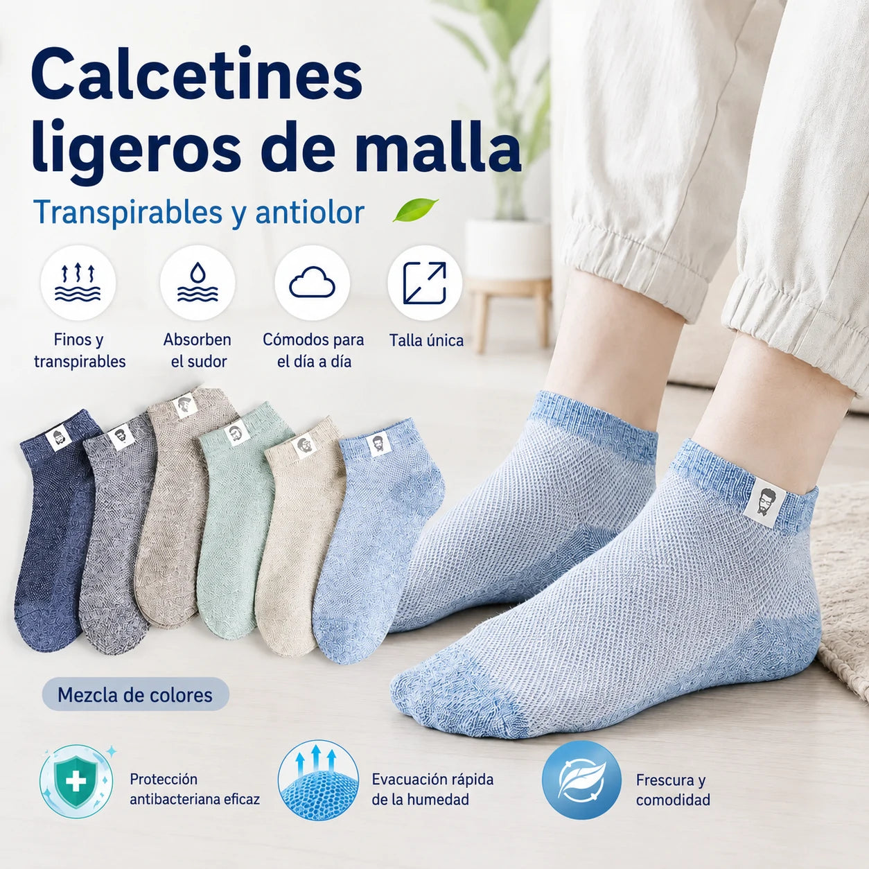 🔥10 pares⚡🧦 Calcetines transpirables antibacterianos y antiolor para hombre