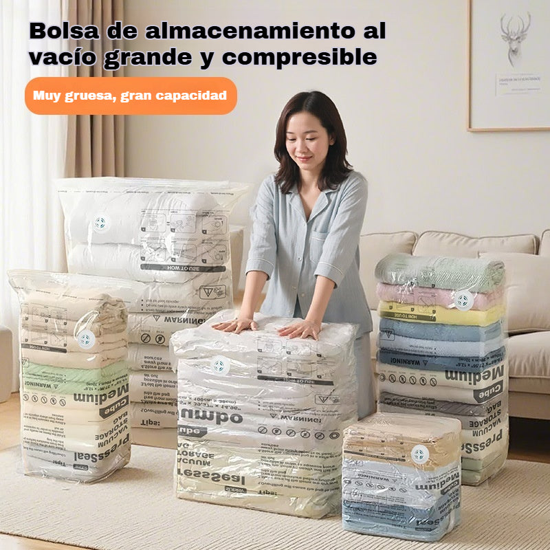 🧳【Juego de 5 piezas】💨 Bolsa de almacenamiento al vacío grande y compresible: no requiere bomba, es a prueba de fugas e ideal para ahorrar espacio en maletas y en casa ✈️