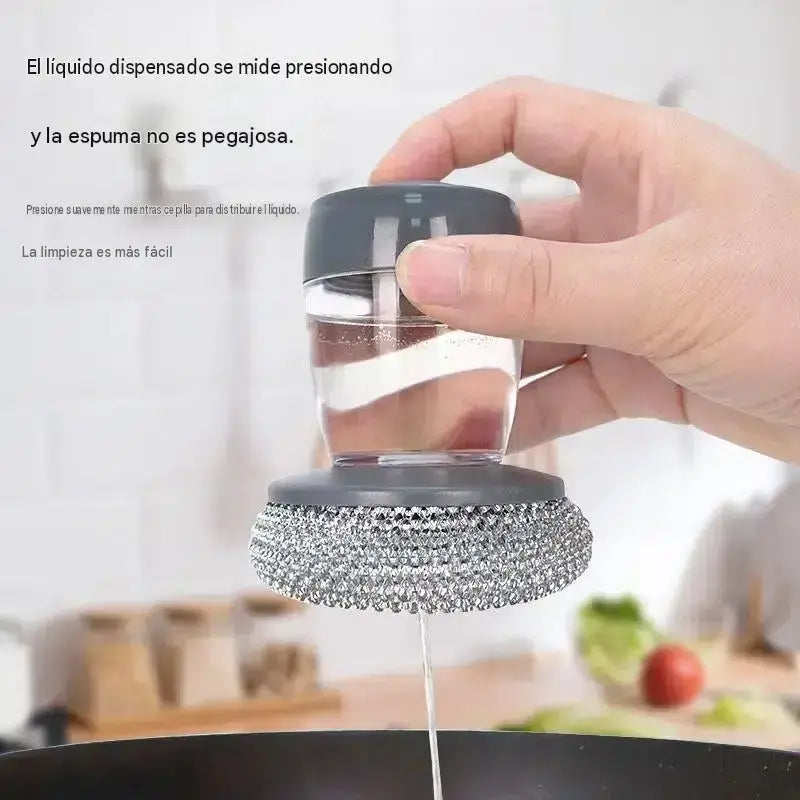 🧽 Cepillo de fregar con dispensador, ¡OFERTA LIMITADA! 💪 Ideal para ollas, sartenes y platos. ¡Limpieza rápida y fácil sin esfuerzo! 🍳