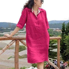🔥🔥Oferta de tiempo limitado【S-5XL】 2025 nuevo vestido suelto de longitud media con cuello en V de talla grande para mujer de verano