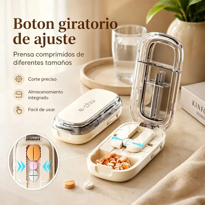 ✂️ Cortador de Pastillas Multifuncional – Divide en 2, 3 o 4 Partes, Caja Almacenadora Portátil 💊