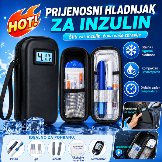 Putna hladnjača za inzulin s prikazom temperature