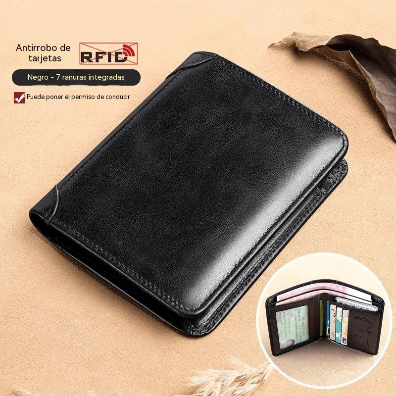 🔥【Compra 1 y llévate 1 gratis】👝✨ Nueva cartera para hombre de piel auténtica con protección antirrobo.