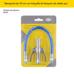 Inyector de grasa de alta presión con abrazadera autoblocante y boquilla de engrase de doble asa + manguera flexible de 30 cm