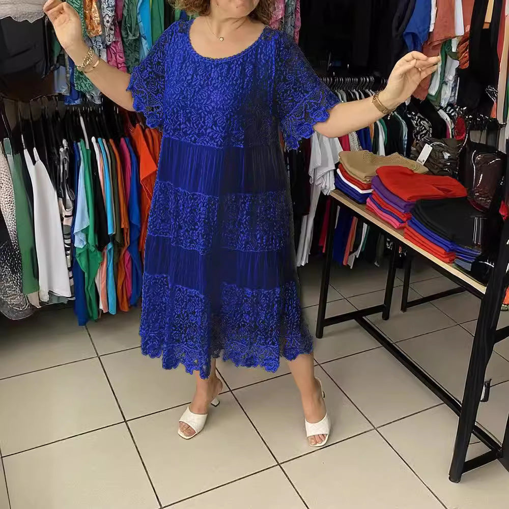 🔥El segundo artículo está a mitad de precio🔥[S-5XL]Nuevos vestidos de encaje de manga corta con cuello redondo
