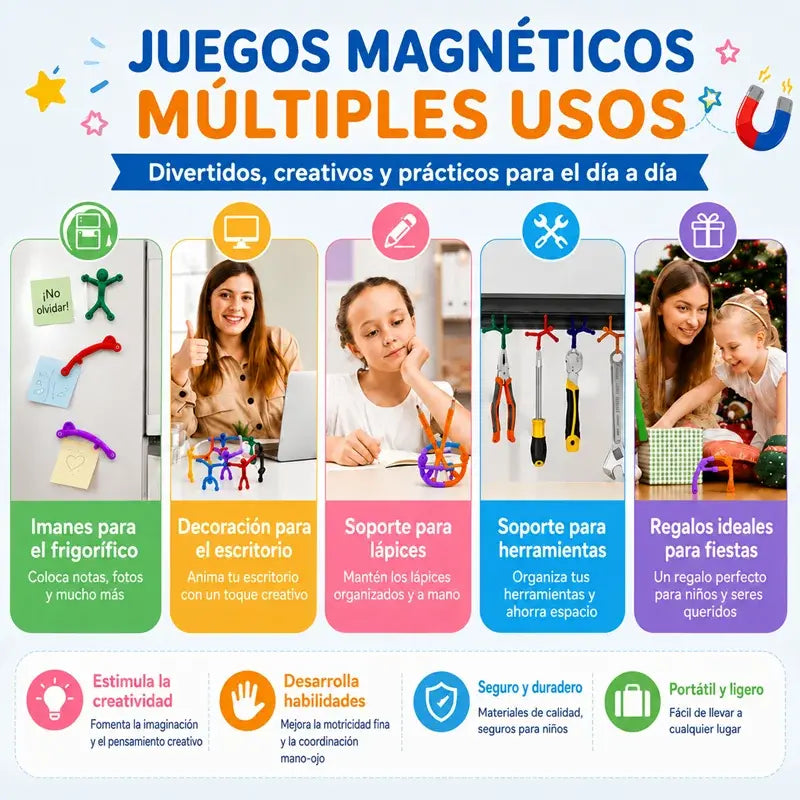 🔮 Mini Imán Figuras de Palitos – Juguete Antiestrés Magnético, Adorno para Nevera, Colorido y Divertido 🧲