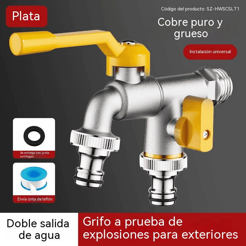 🚰 Grifo de doble salida, grifo de jardín exterior resistente a las heladas con interruptor independiente.