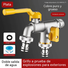 🚰 Grifo de doble salida, grifo de jardín exterior resistente a las heladas con interruptor independiente.