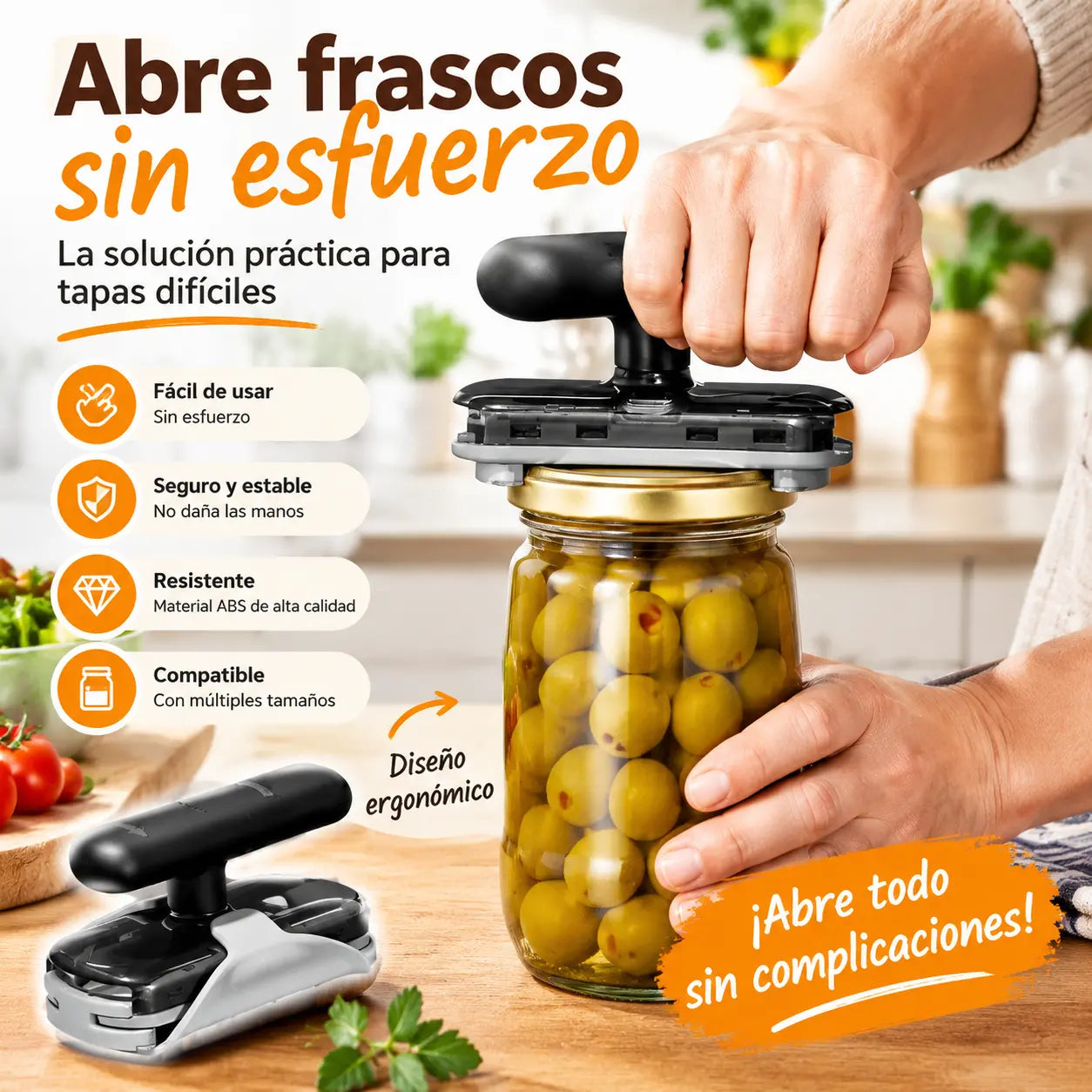 ☀️🔥¡Compre 1 y llévese 1 GRATIS! (2 piezas) 🔧✨ Abridor universal ajustable: abre frascos, botellas y latas en 3 segundos sin esfuerzo. Antideslizante, apto para manos débiles o personas mayores. 💪