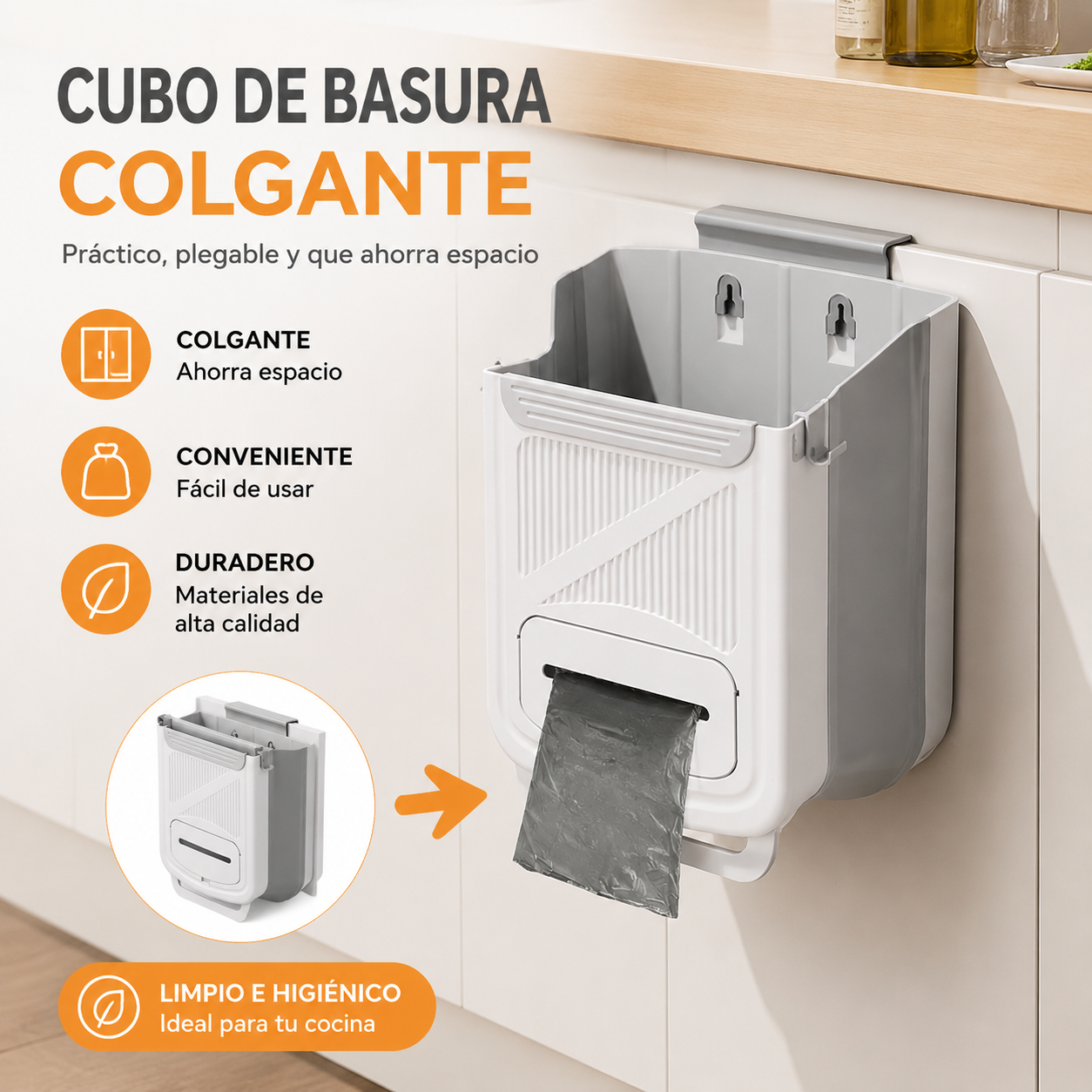 🗑️🚪Cubo de basura plegable colgante para cocina, cubo de basura colgante para puerta de armario doméstico