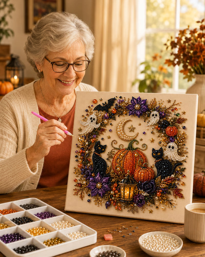 👻✨ Kit de manualidades de arte con perlas para Halloween: transforma pequeñas perlas en magia espeluznante y adorable.