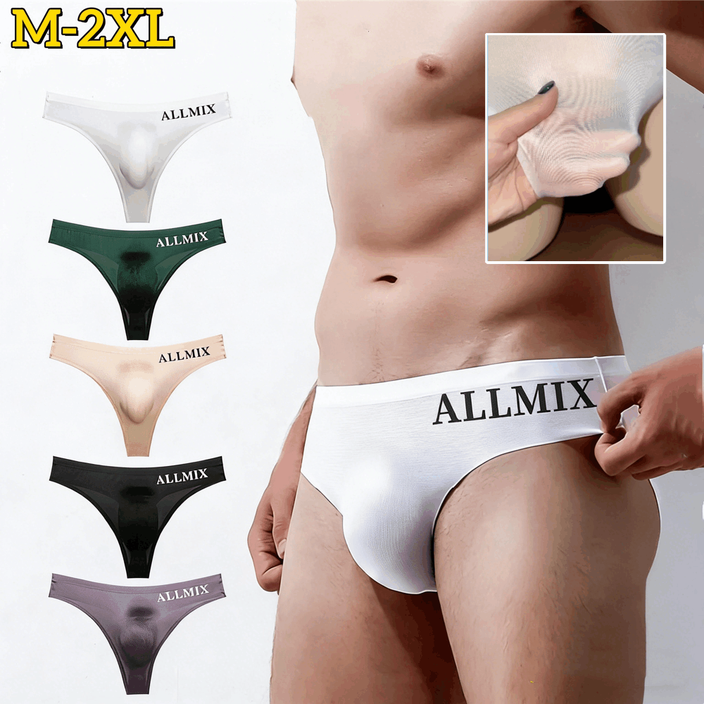 🔥【Paquete de 5】 【M-2XL】😎Nuevos calzoncillos de seda helada sin costuras de tiro bajo para hombre-【50-90kg】