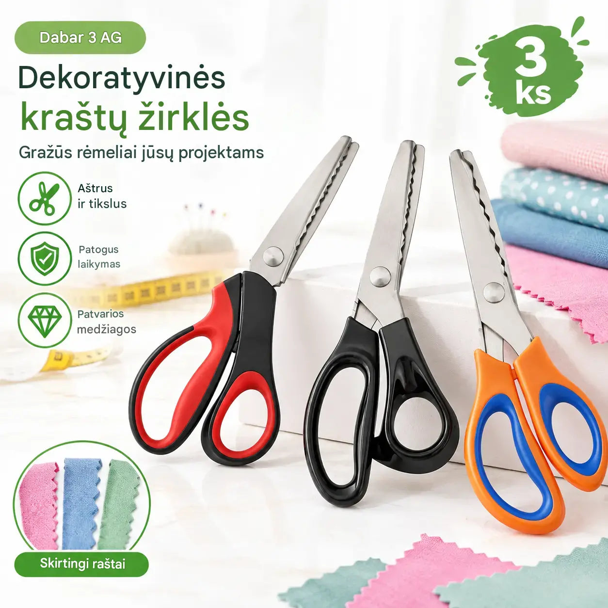 ✂️Profesionalios dantytos žirklės siuvimui, rankdarbiams ir kasdieniams „pasidaryk pats“ projektams