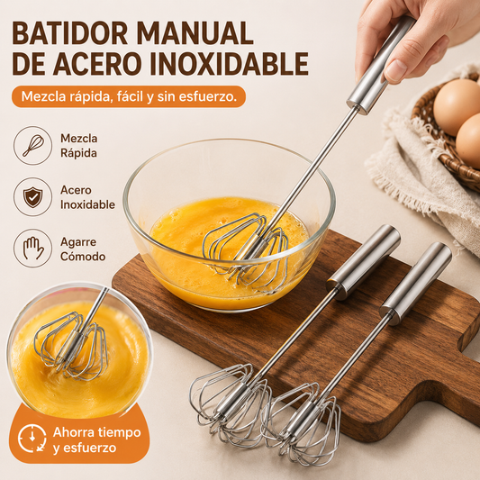 【 Conjunto de 3 piezas】Batidor de huevos semiautomático de acero inoxidable