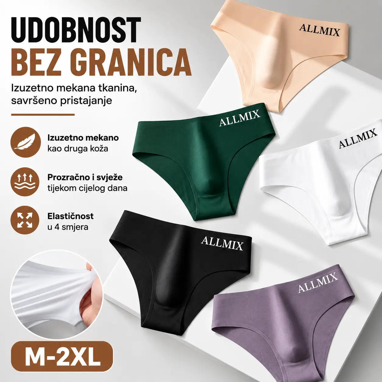 【Pakiranje od 5 komada】 【M-2XL】Nove muške bešavne gaćice niskog struka od ledeno svile - 【50-90 kg】