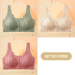 😍【Pack de 3 unidades】【M-4XL】Sujetador sin aros para mujer con botones en la parte delantera ❤️【40-100 kg】