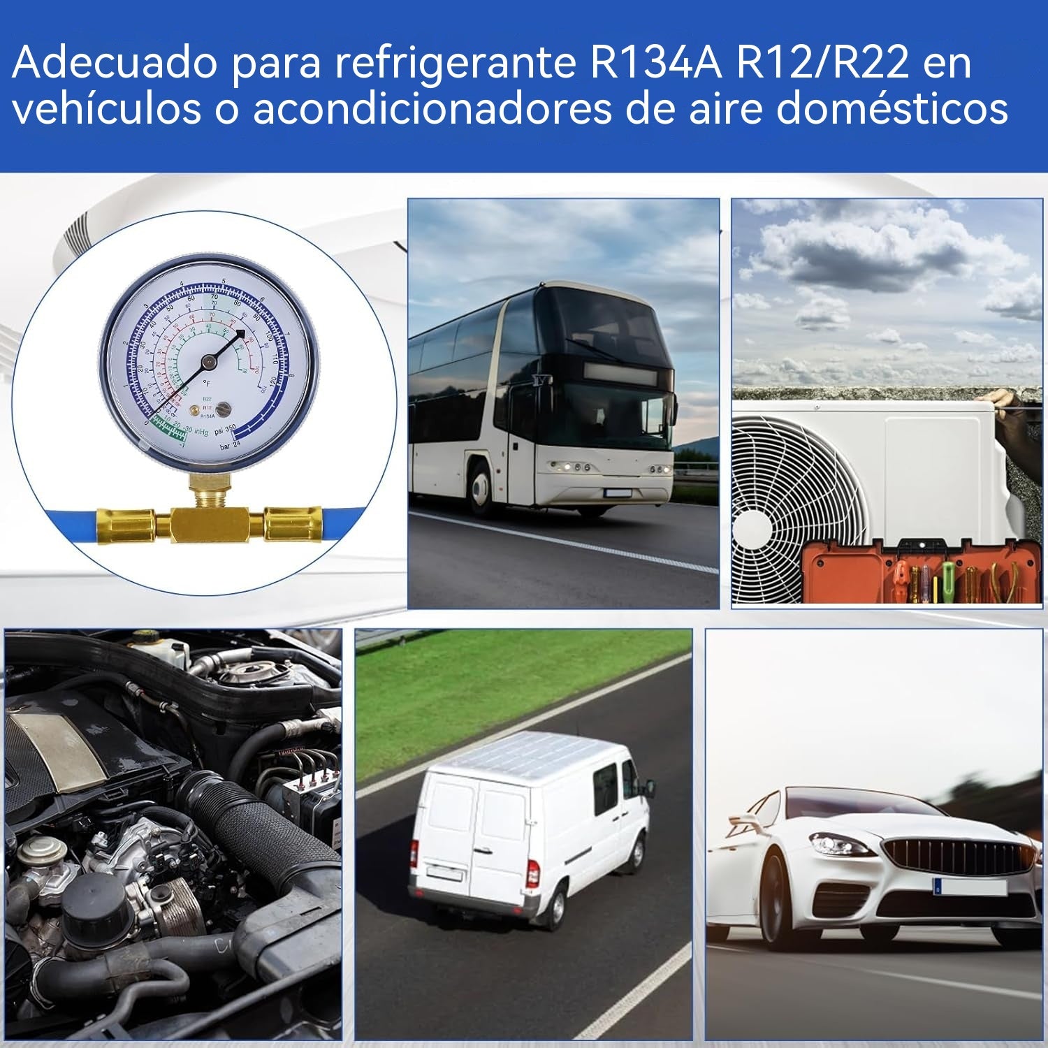 30%OFF🔧❄️ Manguera de recarga de refrigerante AC R134a con manómetro – Antifugas, fácil de leer y compatible con coches, camiones o aire acondicionado doméstico – Recarga DIY segura 🚗