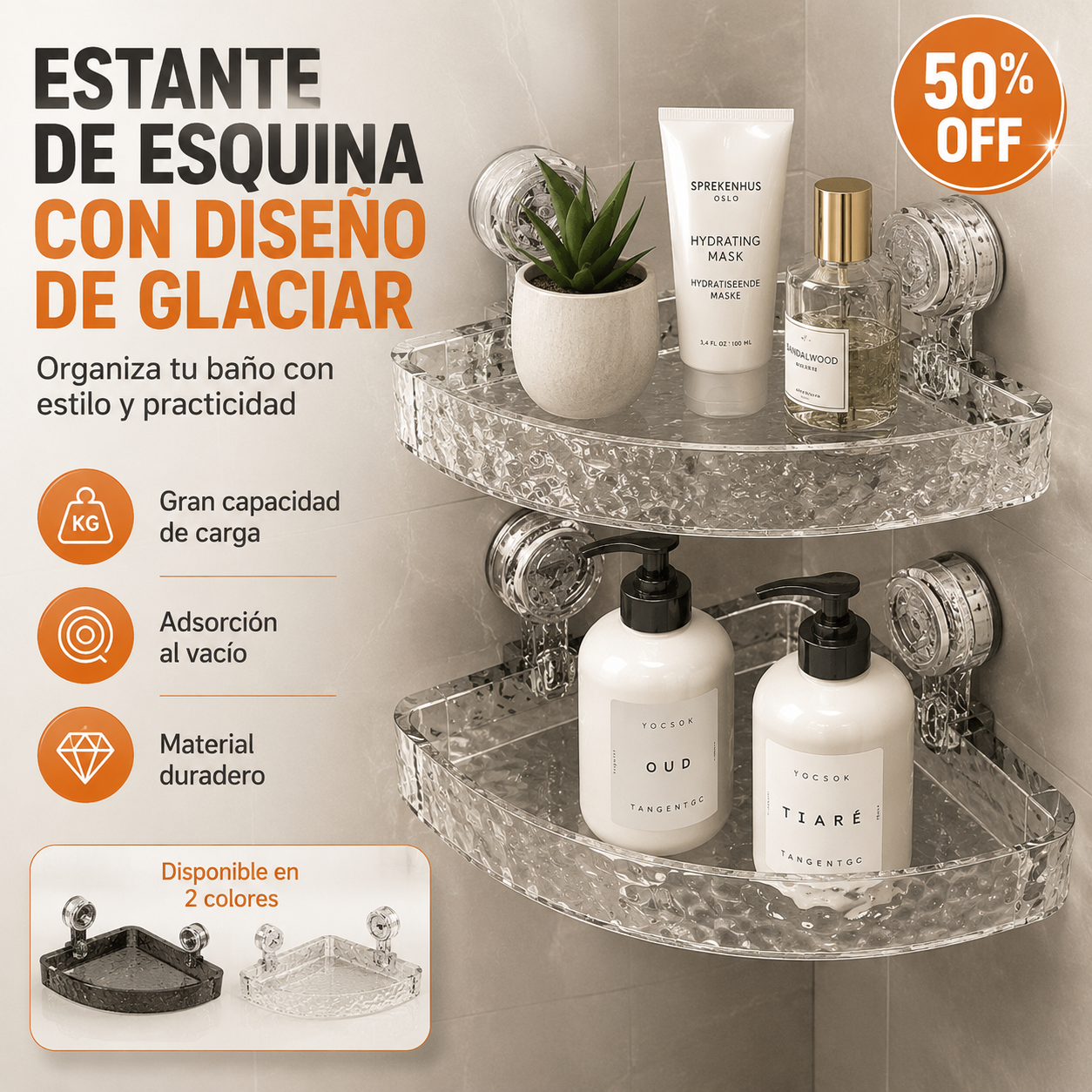 💥【Último día, 50% de descuento】🔥 Estante esquinero para baño con ventosa