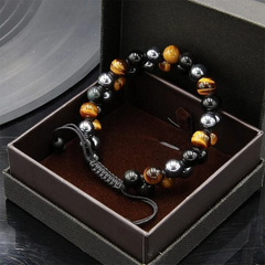 Pulsera de triple protección: auténtica ágata ojo de tigre y piedra biliar negra. El regalo perfecto.