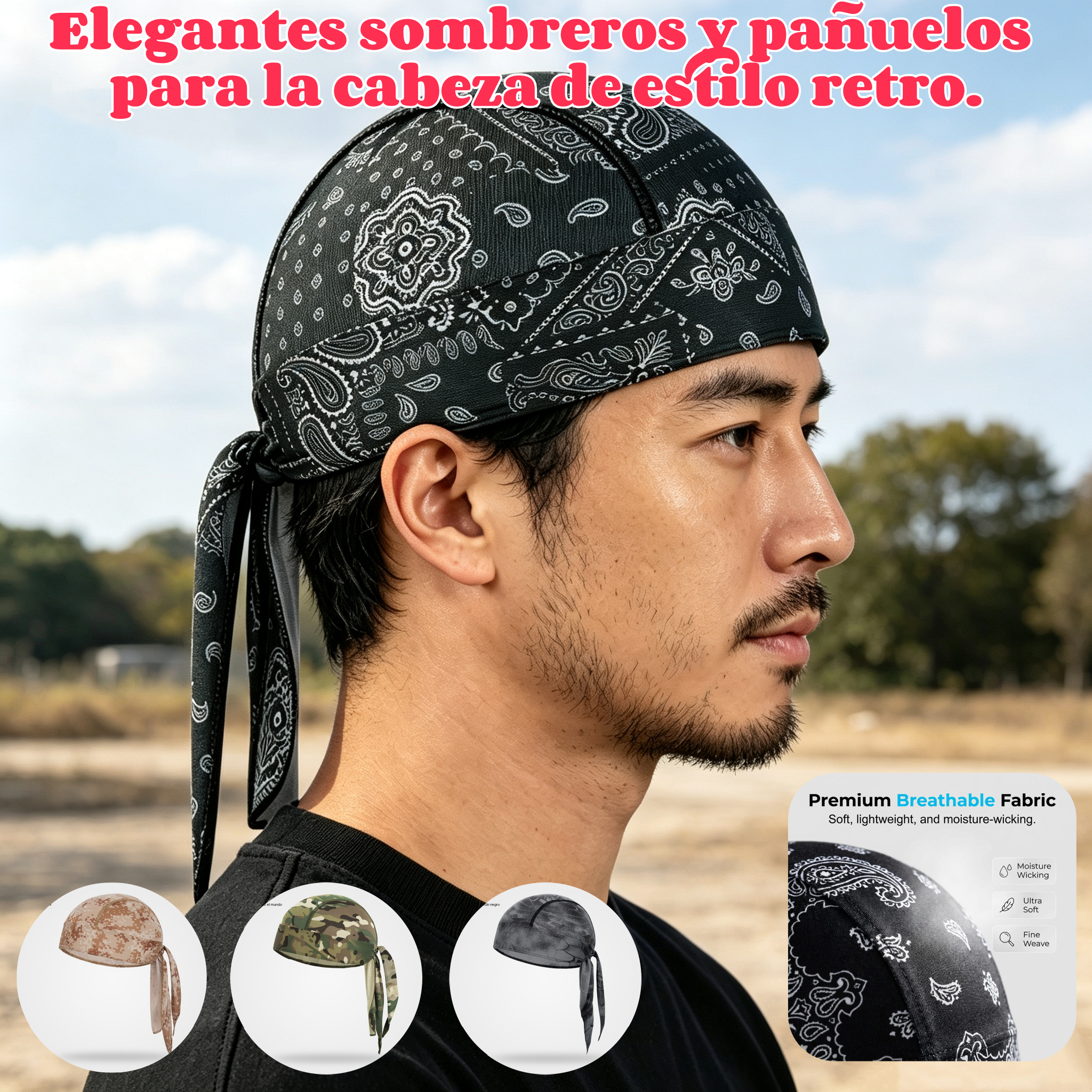 🏝【Paquete de gran valor – 5 piezas】🍃Elegante sombrero/pañuelo para la cabeza de estilo retro hecho de seda transpirable