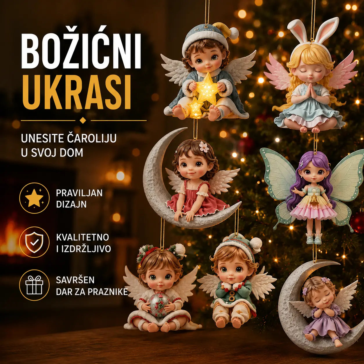 🎁【10/20 komada】Drveni anđeo - božićni ukras za dom