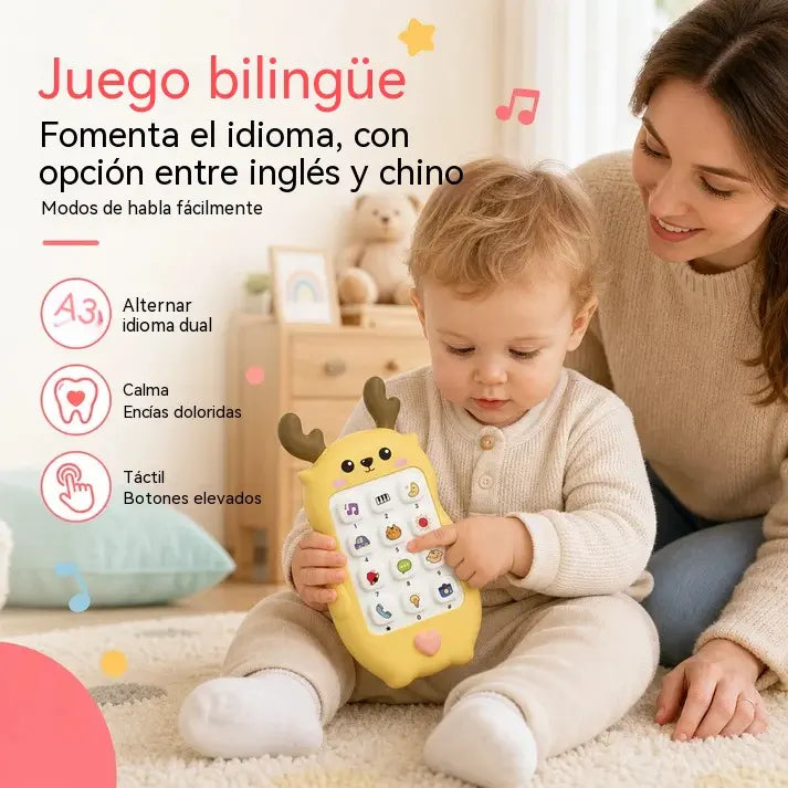 🎁2 piezas 25 euro🎨 Teléfono de juguete para bebés con diseño de ciervo: smartphone de simulación educativo bilingüe con música y cuentos para niños pequeños.