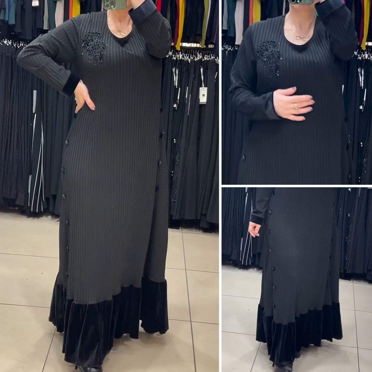 【S-5XL】✨Vestido largo elegante con rayas verticales y terciopelo — sé el centro de todas las miradas💖