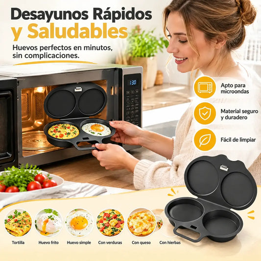 🎁2 piezas 💥Escalfador de huevos para microondas: doble cavidad, antiadherente y fácil de limpiar.🏠