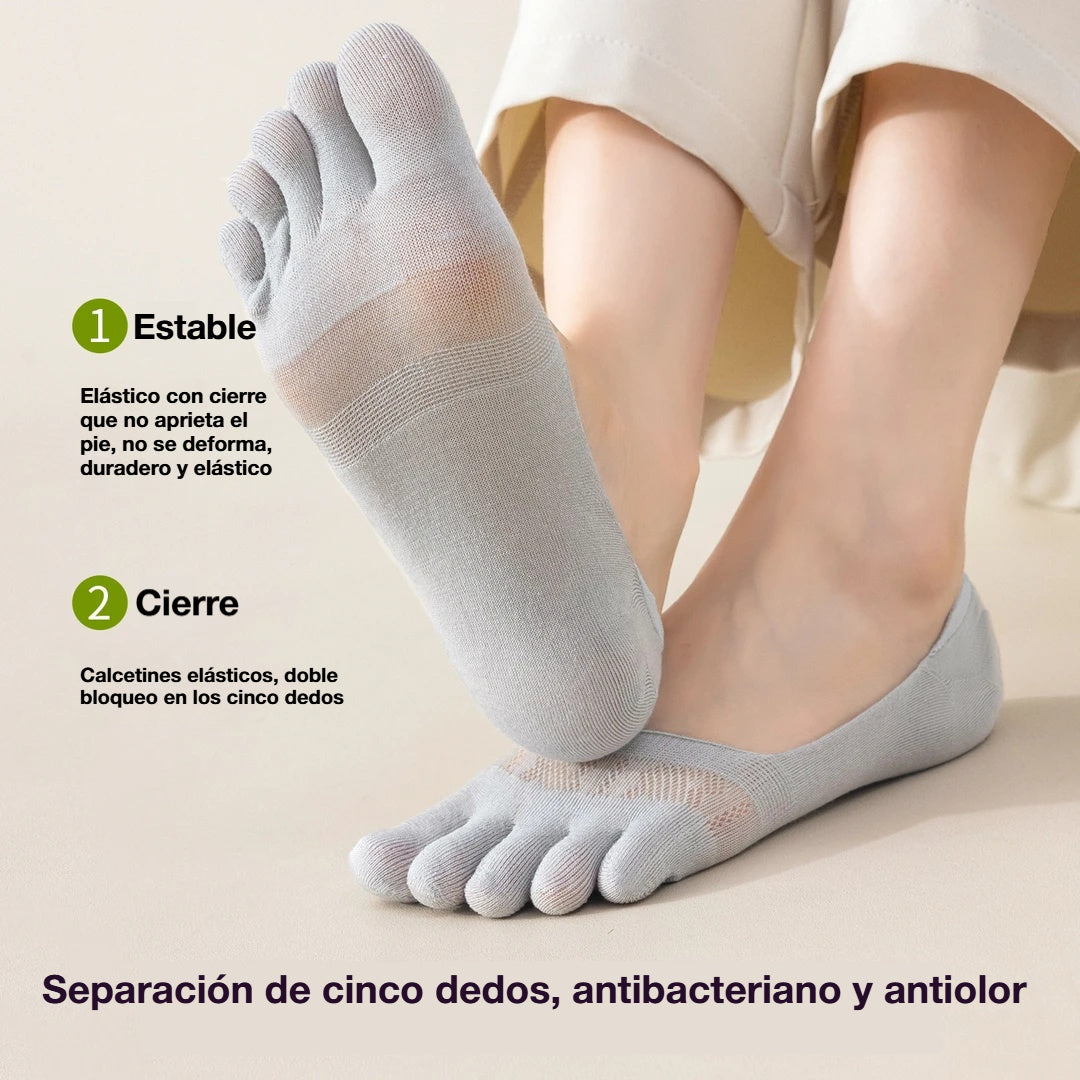 🔥【Compre 5 y obtenga 5 gratis：10 piezas】Calcetines invisibles de cinco dedos para mujer, calcetines cortos finos de malla.