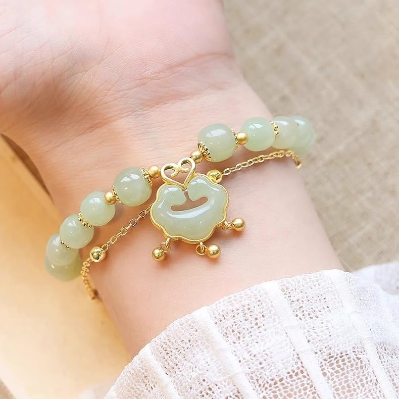 ✨Nueva pulsera de jade hetiano en oro de 14 quilates