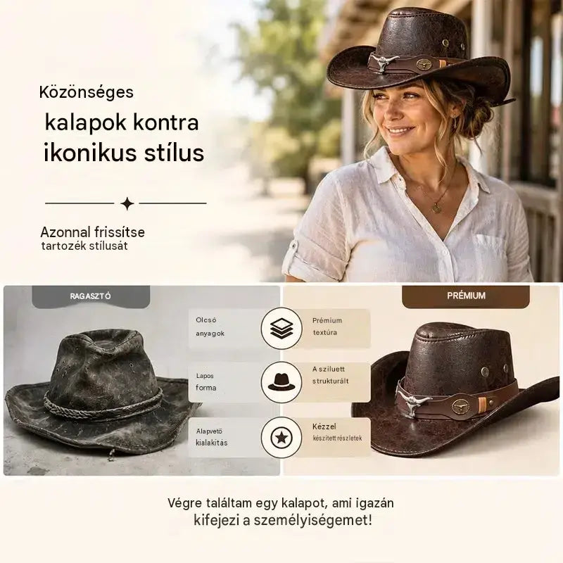🤠Élvezze az 50% kedvezményt most! 🌟Retro széles karimájú cowboykalap kapucnipánttal - Kopott western stílusú fedora
