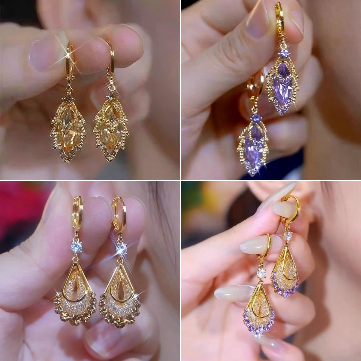 ✨Elegantes pendientes de oro con diamantes brillantes