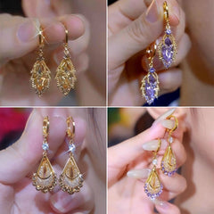 ✨Elegantes pendientes de oro con diamantes brillantes