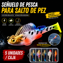 🐟🐠Juego de 5 señuelos blandos con cola en T y caja.