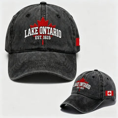 🧢🍁Gorra de béisbol retro ajustable con bordado de hoja de arce junto al lago