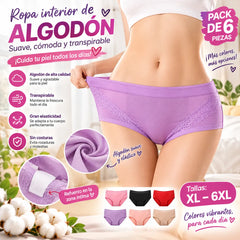【6 piezas】【XL-4XL】Braguitas antibacterianas de cintura alta para control de abdomen 【45-110kg】